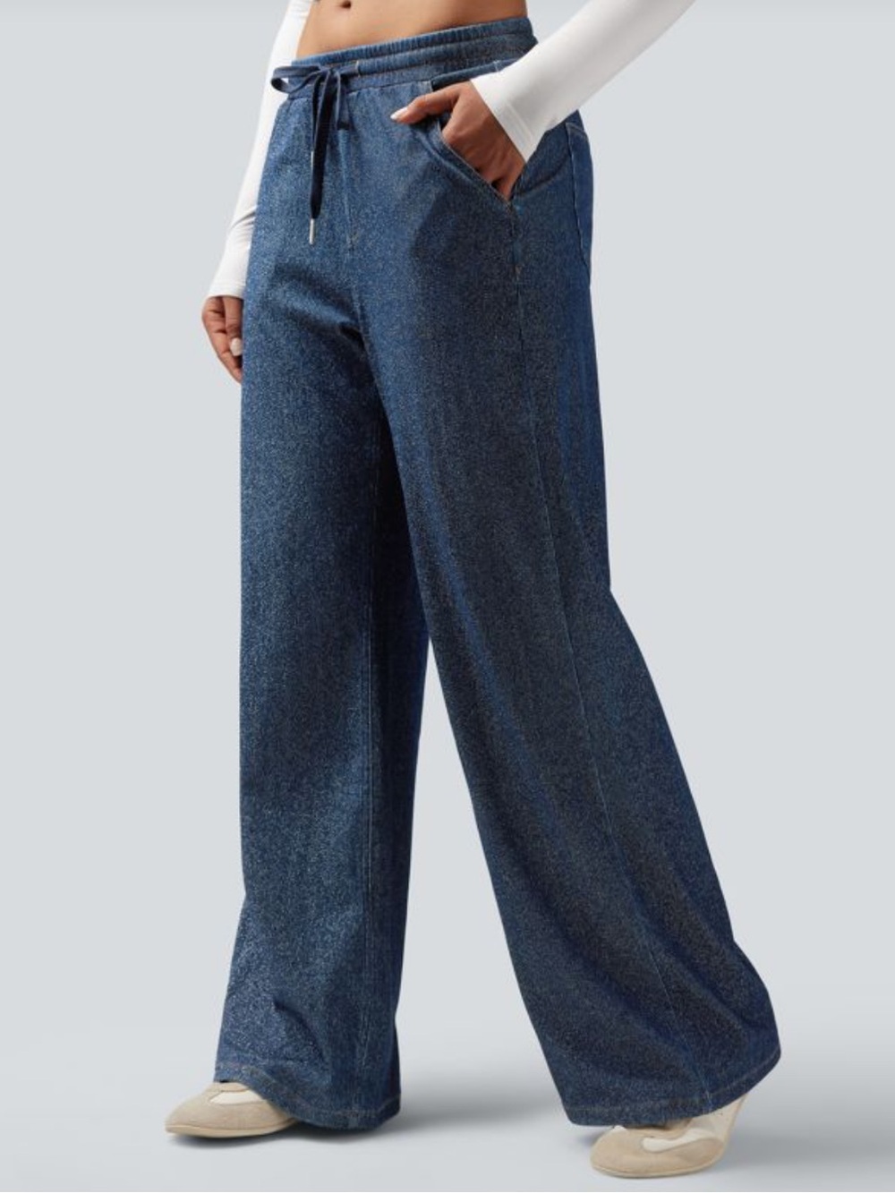 Halara Flex™ Low Rise Drawstring Wide Leg Sparkle Casual Sweatpants Jean small